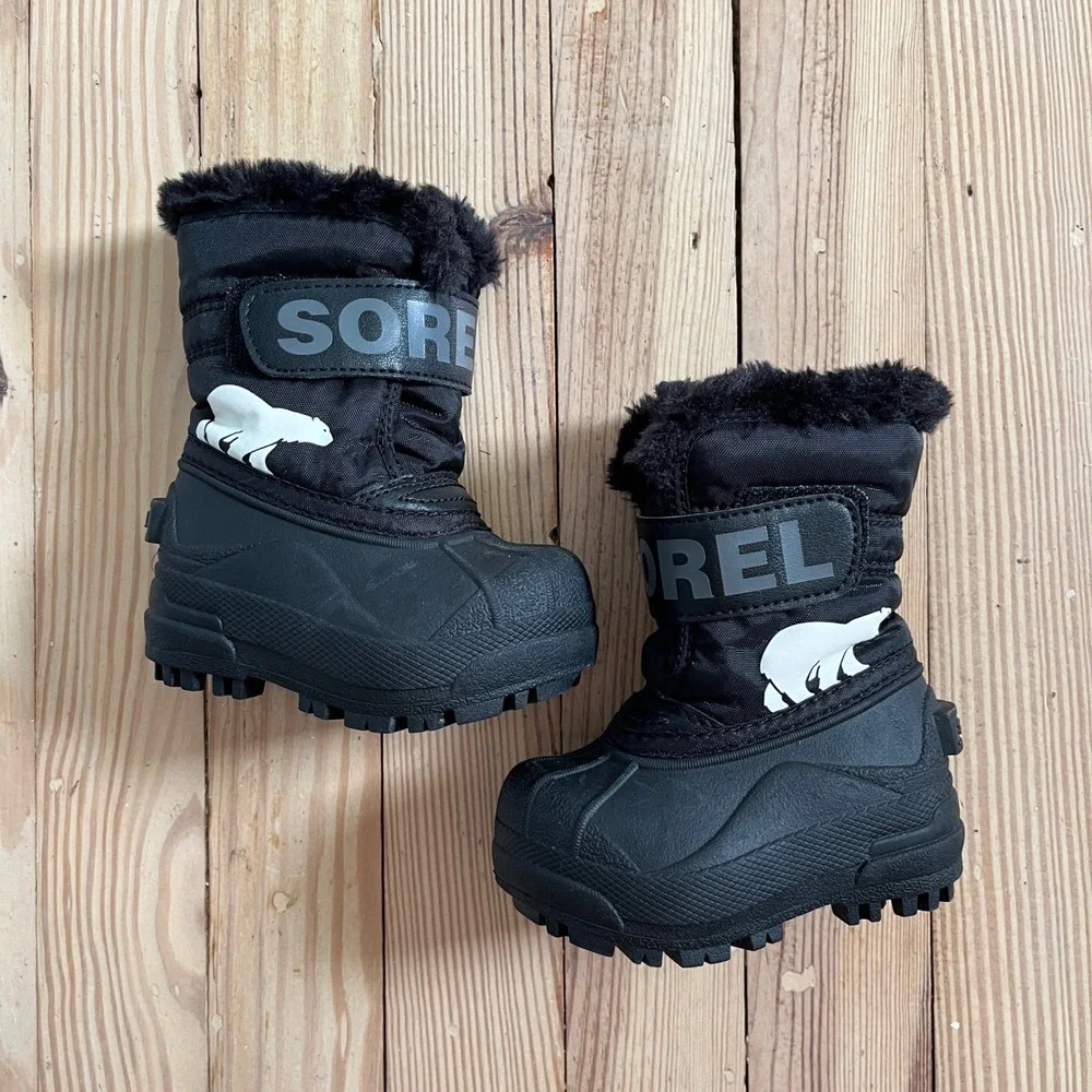 Sorel Snow Commander Black Waterproof Faux Fur Toddler Boots winter Size 4